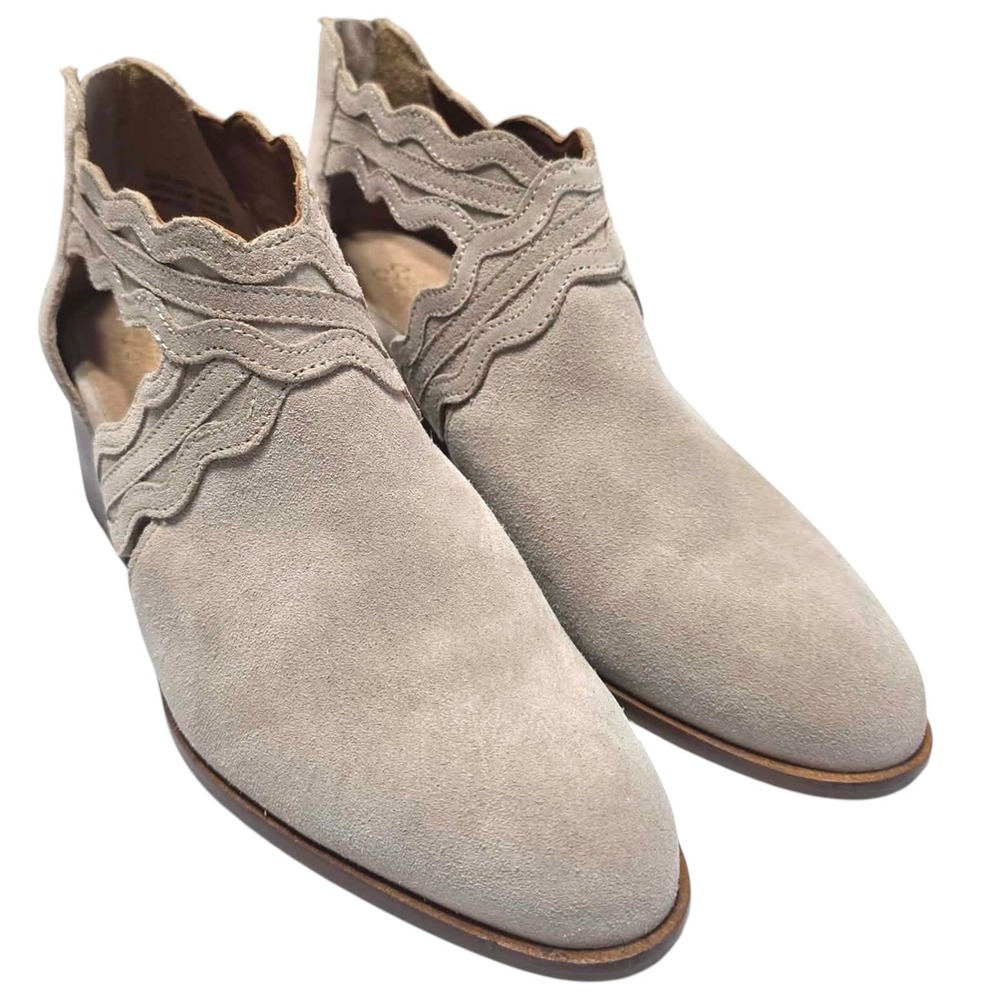 Seychelles Women Taupe Suede Wavy Cutout Ankle Booties Block Heel Size 9.5 - Picture 2 of 11